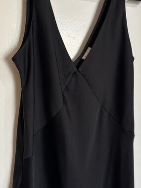 Black Satin Midi Dress Size Small V-Neck Slip Dress Wedding Guest Cocktail Party
